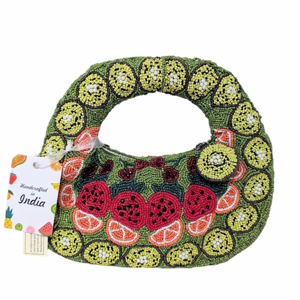 Viral TikTok TJMaxx Fruit Salad kiwi Beaded Handbag Handmade In India NWT